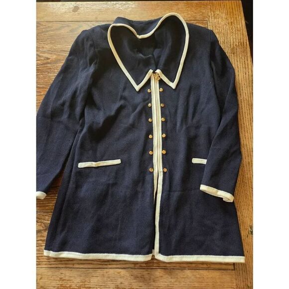 St. John Sweaters - Vintage St John Santana Knit blue &white long zip up cardigan sweater sz 14